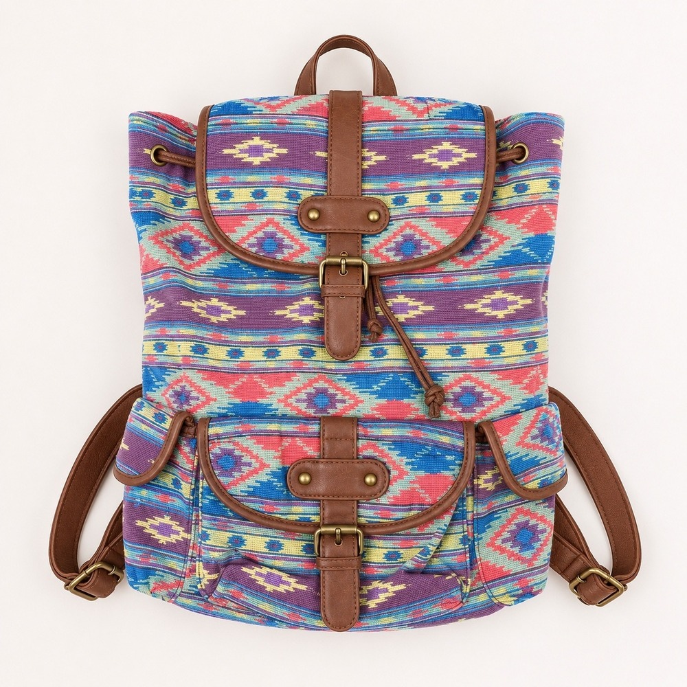 NWT Ampere Creations Southwestern Aztec Backpack Boho Tribal Canvas Faux Leather
